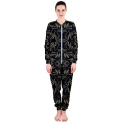 Stylized Golden Ornate Nature Motif Print Onepiece Jumpsuit (ladies)  by dflcprintsclothing