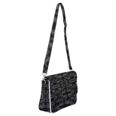 Stylized Golden Ornate Nature Motif Print Shoulder Bag With Back Zipper by dflcprintsclothing