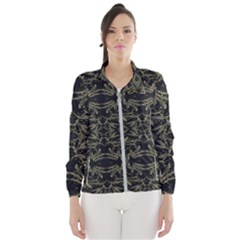 Stylized Golden Ornate Nature Motif Print Women s Windbreaker