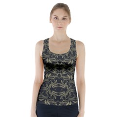 Stylized Golden Ornate Nature Motif Print Racer Back Sports Top by dflcprintsclothing