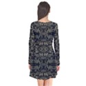 Stylized Golden Ornate Nature Motif Print Long Sleeve V-neck Flare Dress View2