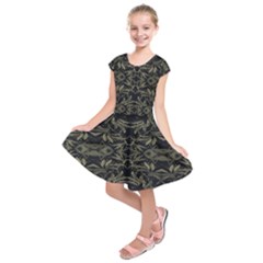 Stylized Golden Ornate Nature Motif Print Kids  Short Sleeve Dress by dflcprintsclothing