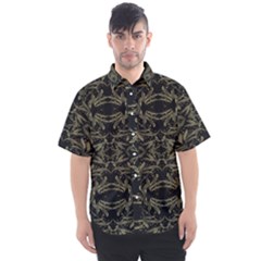 Stylized Golden Ornate Nature Motif Print Men s Short Sleeve Shirt