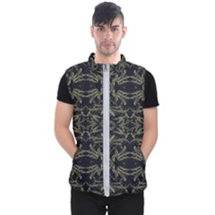 Stylized Golden Ornate Nature Motif Print Men s Puffer Vest by dflcprintsclothing