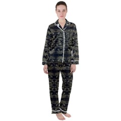 Stylized Golden Ornate Nature Motif Print Satin Long Sleeve Pyjamas Set by dflcprintsclothing