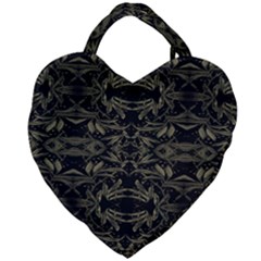 Stylized Golden Ornate Nature Motif Print Giant Heart Shaped Tote