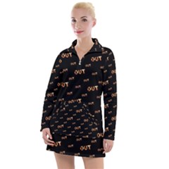 Out Word Motif Print Pattern Women s Long Sleeve Casual Dress