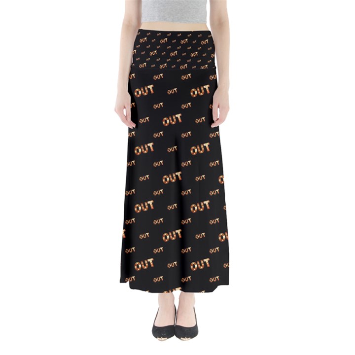 Out Word Motif Print Pattern Full Length Maxi Skirt