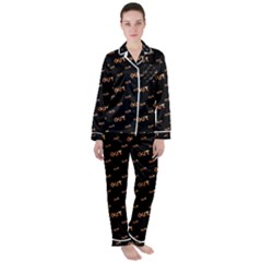 Out Word Motif Print Pattern Satin Long Sleeve Pyjamas Set