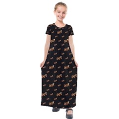 Out Word Motif Print Pattern Kids  Short Sleeve Maxi Dress