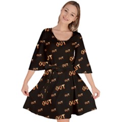 Out Word Motif Print Pattern Velour Kimono Dress