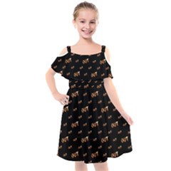 Out Word Motif Print Pattern Kids  Cut Out Shoulders Chiffon Dress