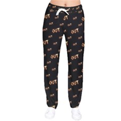 Out Word Motif Print Pattern Women Velvet Drawstring Pants