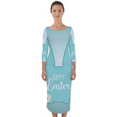 Easter Bunny Cutout Background 2402 Quarter Sleeve Midi Bodycon Dress by catchydesignhill