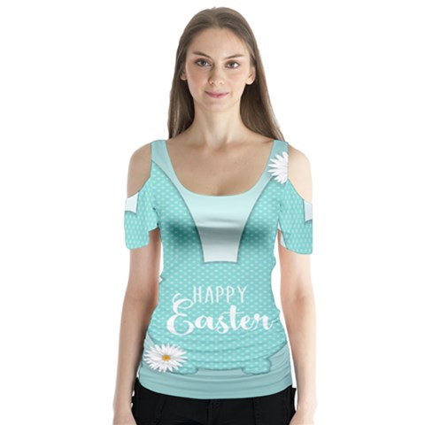 Easter Bunny Cutout Background 2402 Butterfly Sleeve Cutout Tee  by catchydesignhill