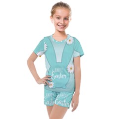 Easter Bunny Cutout Background 2402 Kids  Mesh Tee And Shorts Set