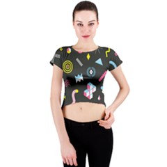 Memphis Design Seamless Pattern Crew Neck Crop Top by BangZart