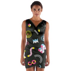 Memphis Design Seamless Pattern Wrap Front Bodycon Dress by BangZart