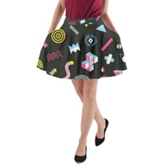 Memphis Design Seamless Pattern A-line Pocket Skirt by BangZart