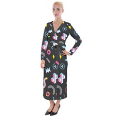 Memphis Design Seamless Pattern Velvet Maxi Wrap Dress by BangZart