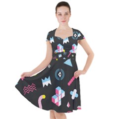 Memphis Design Seamless Pattern Cap Sleeve Midi Dress by BangZart