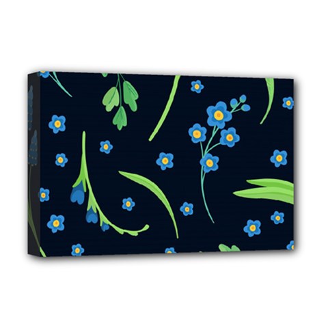 Abstract Wildflowers Dark Blue Background-blue Flowers Blossoms Flat Retro Seamless Pattern Daisy Deluxe Canvas 18  X 12  (stretched) by BangZart