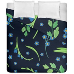 Abstract Wildflowers Dark Blue Background-blue Flowers Blossoms Flat Retro Seamless Pattern Daisy Duvet Cover Double Side (california King Size) by BangZart