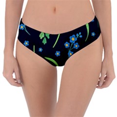 Abstract Wildflowers Dark Blue Background-blue Flowers Blossoms Flat Retro Seamless Pattern Daisy Reversible Classic Bikini Bottoms by BangZart