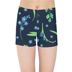 Abstract Wildflowers Dark Blue Background-blue Flowers Blossoms Flat Retro Seamless Pattern Daisy Kids  Sports Shorts by BangZart