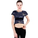 Hand drawn scratch style night sky with moon cloud space among stars seamless pattern vector design  Crew Neck Crop Top View1