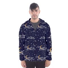 Hand Drawn Scratch Style Night Sky With Moon Cloud Space Among Stars Seamless Pattern Vector Design  Men s Hooded Windbreaker by BangZart