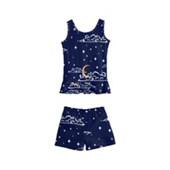 Hand Drawn Scratch Style Night Sky With Moon Cloud Space Among Stars Seamless Pattern Vector Design  Kids  Boyleg Swimsuit by BangZart