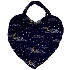 Hand Drawn Scratch Style Night Sky With Moon Cloud Space Among Stars Seamless Pattern Vector Design  Giant Heart Shaped Tote by BangZart