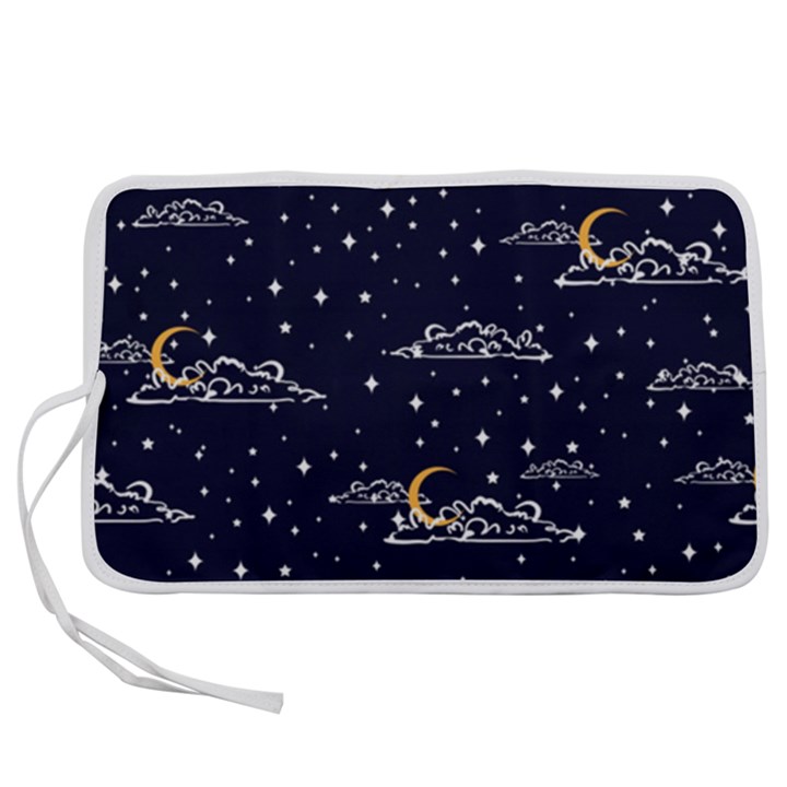 Hand drawn scratch style night sky with moon cloud space among stars seamless pattern vector design  Pen Storage Case (S)