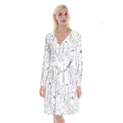 Contemporary Nature Seamless Pattern Long Sleeve Velvet Front Wrap Dress