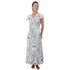 Contemporary Nature Seamless Pattern Flutter Sleeve Maxi Dress by BangZart