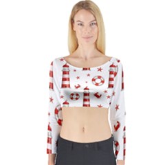 Nautical Seamless Pattern Long Sleeve Crop Top by BangZart