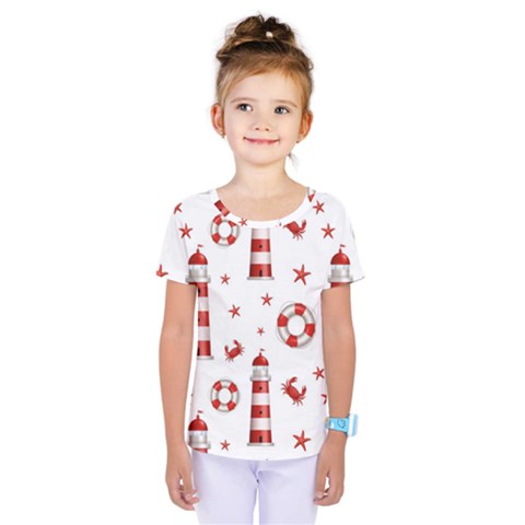 Nautical Seamless Pattern Kids  One Piece Tee by BangZart