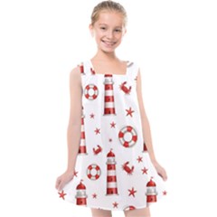 Nautical Seamless Pattern Kids  Cross Back Dress by BangZart