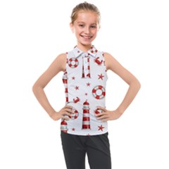 Nautical Seamless Pattern Kids  Sleeveless Polo Tee