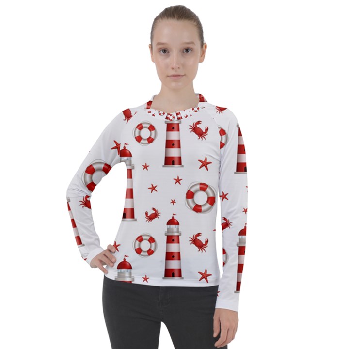 Nautical seamless pattern Women s Pique Long Sleeve Tee