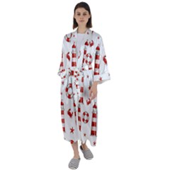 Nautical Seamless Pattern Maxi Satin Kimono by BangZart