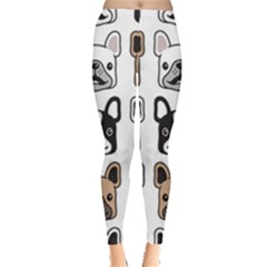 Dog French Bulldog Seamless Pattern Face Head Leggings  by BangZart