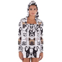 Dog French Bulldog Seamless Pattern Face Head Long Sleeve Hooded T-shirt by BangZart