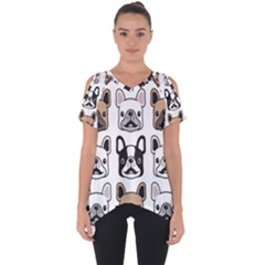 Dog French Bulldog Seamless Pattern Face Head Cut Out Side Drop Tee by BangZart