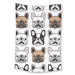 Dog French Bulldog Seamless Pattern Face Head Large Tapestry by BangZart