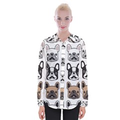 Dog French Bulldog Seamless Pattern Face Head Womens Long Sleeve Shirt