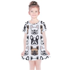 Dog French Bulldog Seamless Pattern Face Head Kids  Simple Cotton Dress by BangZart