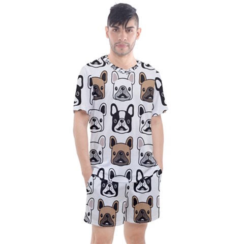 Dog French Bulldog Seamless Pattern Face Head Men s Mesh Tee And Shorts Set by BangZart