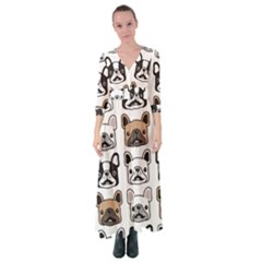 Dog French Bulldog Seamless Pattern Face Head Button Up Maxi Dress by BangZart